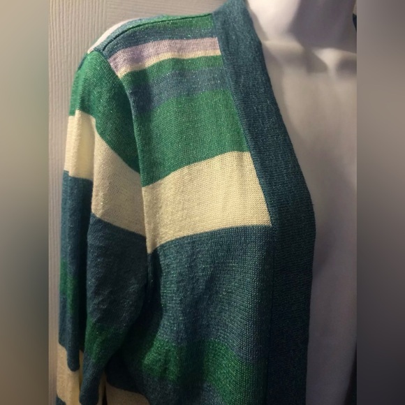 NWT ECI New York Striped Cardigan Sweater Turquoise Green Purple Long Metallic - Picture 4 of 7